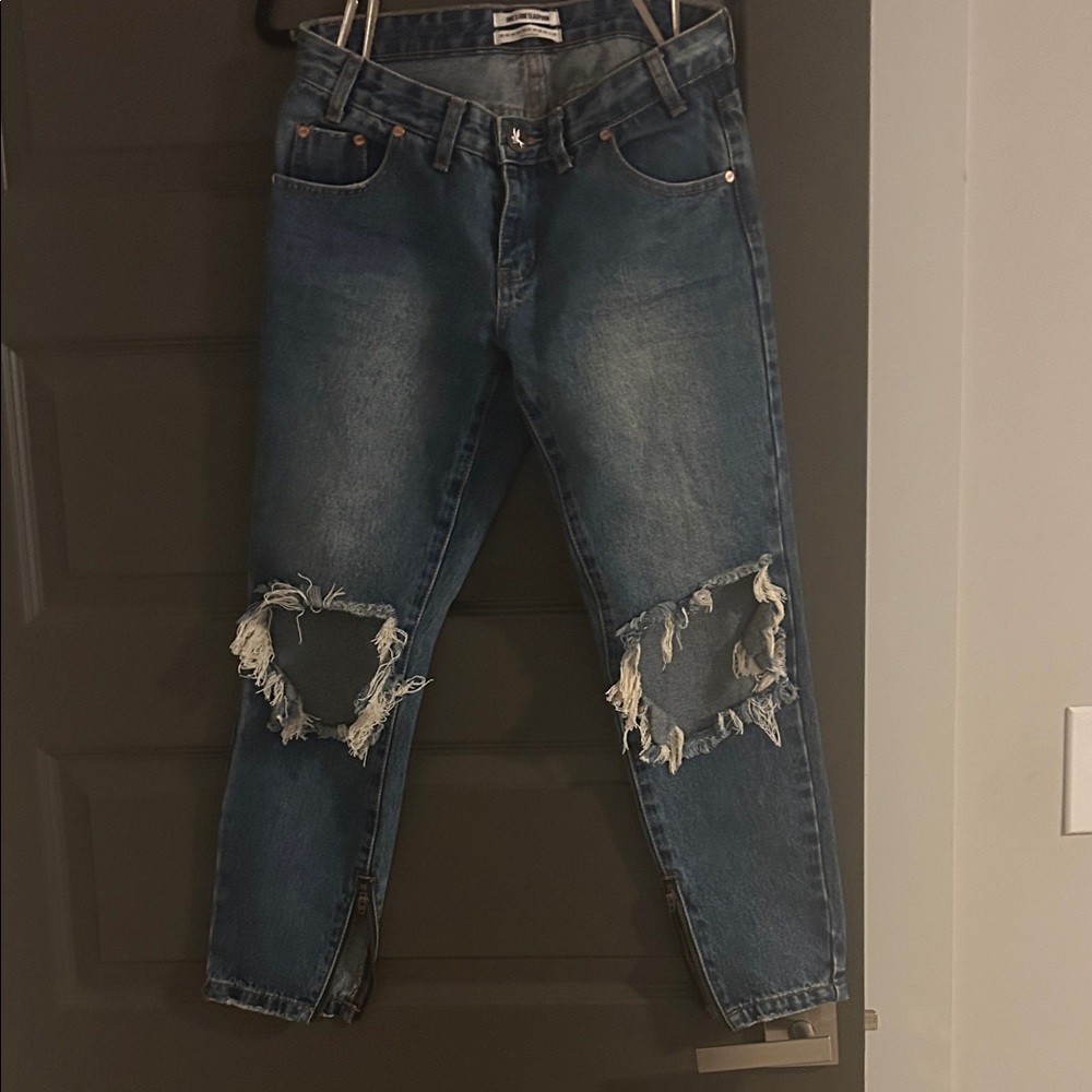 One Teaspoon Ripped Blue Ankle Jeans
